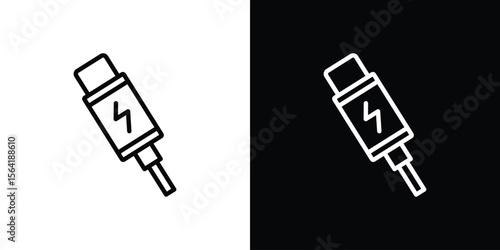 USB type c icons in line style. Editable black and white strokes