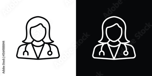 Woman Doctor icons in line style. Editable black and white strokes