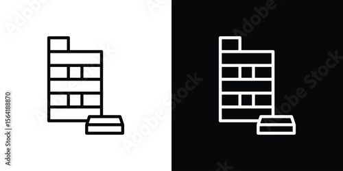 Wooden block icons in line style. Editable black and white strokes