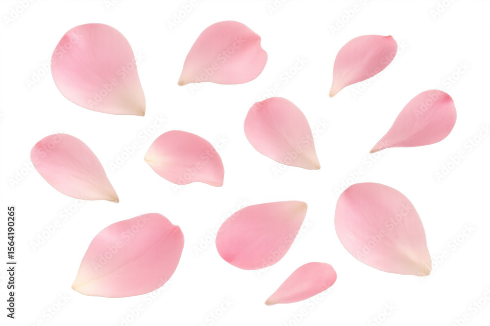 Pink flower petals falling gently on a transparent background, creating a delicate and romantic atmosphere Pink flower petals falling gently on a transparent background, creating a delicate and romantic atmosphere