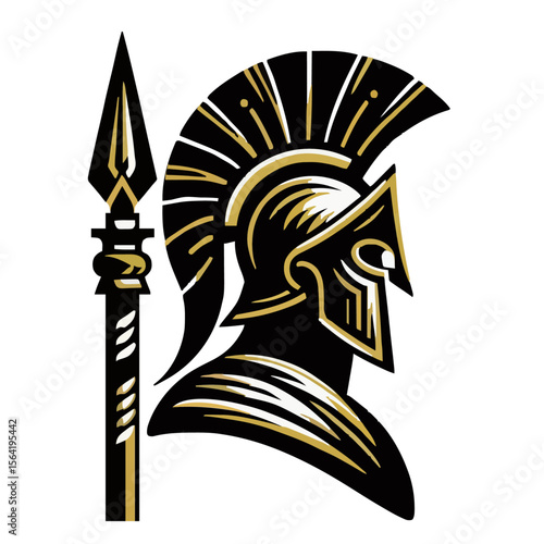 Gold  and BLACK spartan helmet and spear VECTOR
