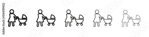 Woman with Baby Stroller icon for your web site design, logo, app, UI.