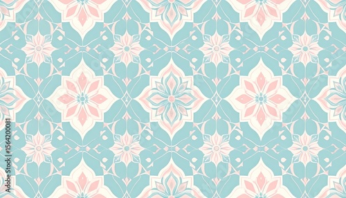 Elegant floral pattern featuring pastel colors on a soft blue background