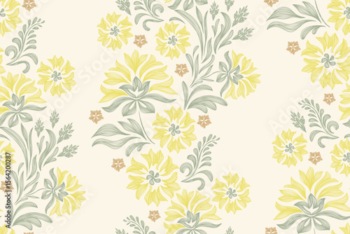 Minimal Floral pattern seamless paisley embroidery texture pink coneflower flower motifs. Vintage ikat style vector illustration design hand drawn .