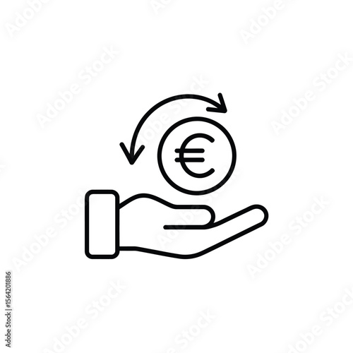 Hand holding a euro coin with a circular arrow indicating exchange or return