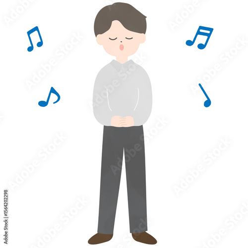 歌を歌う若い男性のイラスト　フラットスタイル