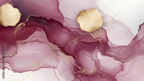 Abstract Burgundy and Gold Alcohol Ink Painting