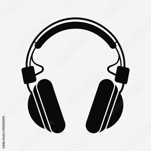 Simple black silhouette of modern over ear headphones on a light grey background