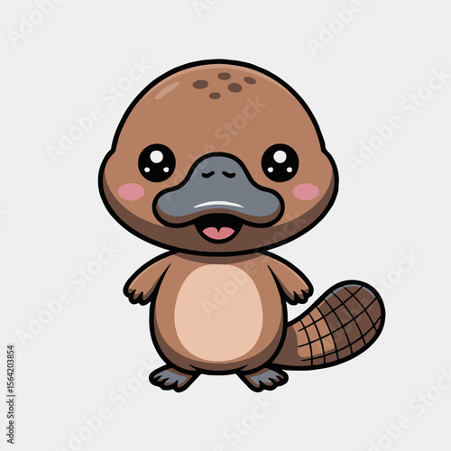 Cartoon platypus standing with big eyes and a beaver tail on a white background vector