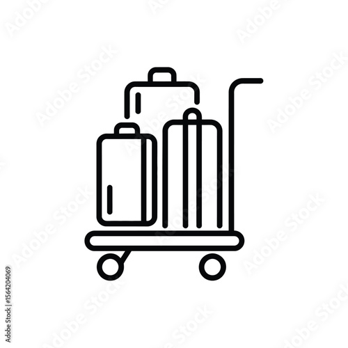Black and white line art icon of luggage stacked on a hotel bell cart
