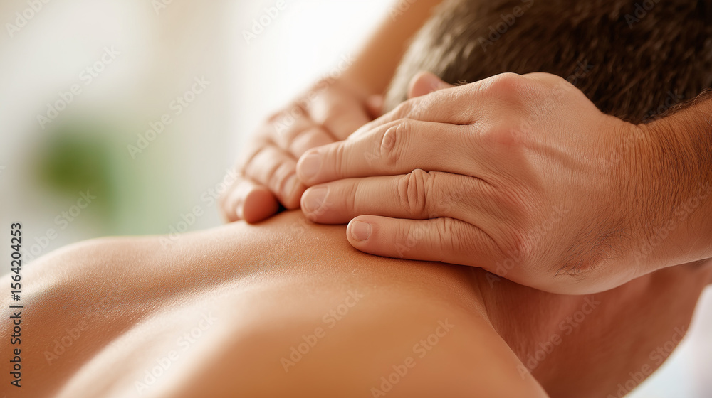 Fototapeta premium Man receiving a neck massage from a therapist in a relaxing spa 