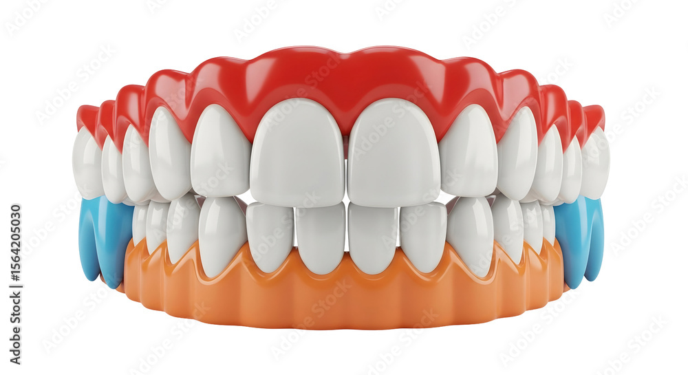Fototapeta premium Model of human teeth and gum in 3D rendering. Dental health concept on transparent background for medical education.
