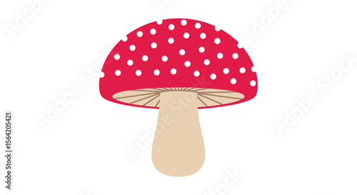 Vector red mushroom with white spots illustration, amanita muscaria, fly agaric, toadstool, forest fungi, nature art