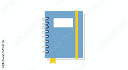 Vector blue spiral notebook with elastic band and bookmark for school office supplies and personal organization