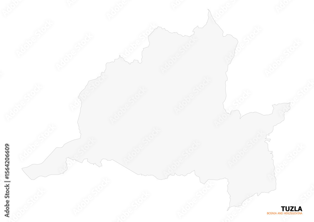 White vector silhouette map of Tuzla region, Bosnia and Herzegovina. Minimalist outline showing the area's boundary.