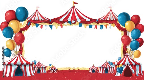 Celebration Frame Carnival tents with balloons, pennants, for an invite or announcement
