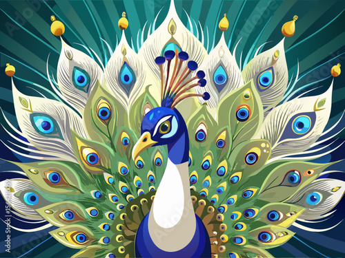 vector of A beautiful peacock with open white feathers...
