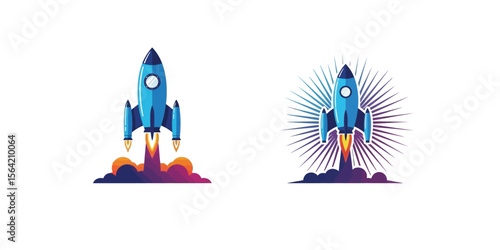 Flat vector icon of a rocket launching, symbolizing startup, success, and innovation
