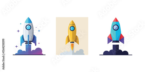 Flat vector icon of a rocket launching, symbolizing startup, success, and innovation
