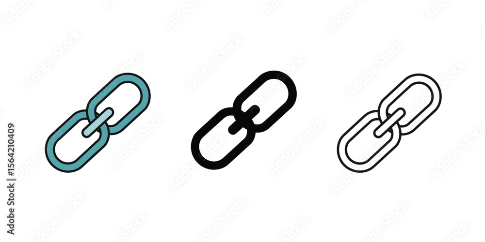Flat vector icon of a chain link, symbolizing hyperlink, connection, and attachment Flat vector icon of a chain link, symbolizing hyperlink, connection, and attachment