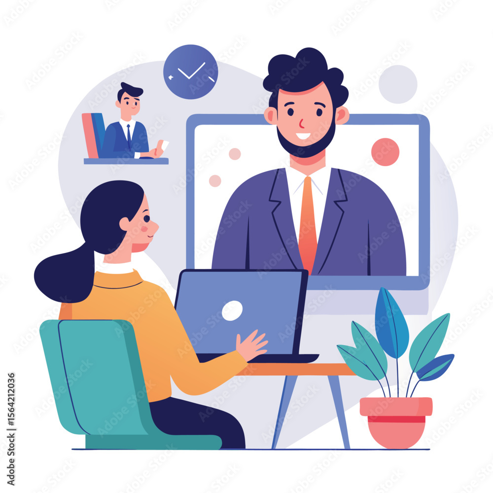 Businesswoman engaged in a video conference with colleague online during work hours Businesswoman engaged in a video conference with colleague online during work hours