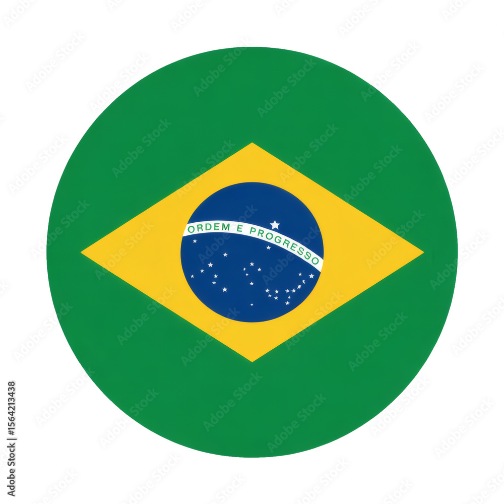 Fototapeta premium Round Vector Illustration of Brazilian Flag Icon, Green Yellow Circle Design, National Symbol