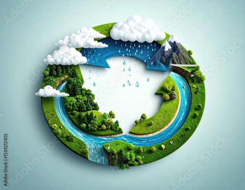 Water Cycle Conceptual Illustration in 3D