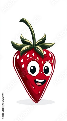 Smiling Strawberry: A cheerful and vibrant cartoon illustration of a ripe, red strawberry, its inviting smile and whimsical charm captivating hearts.