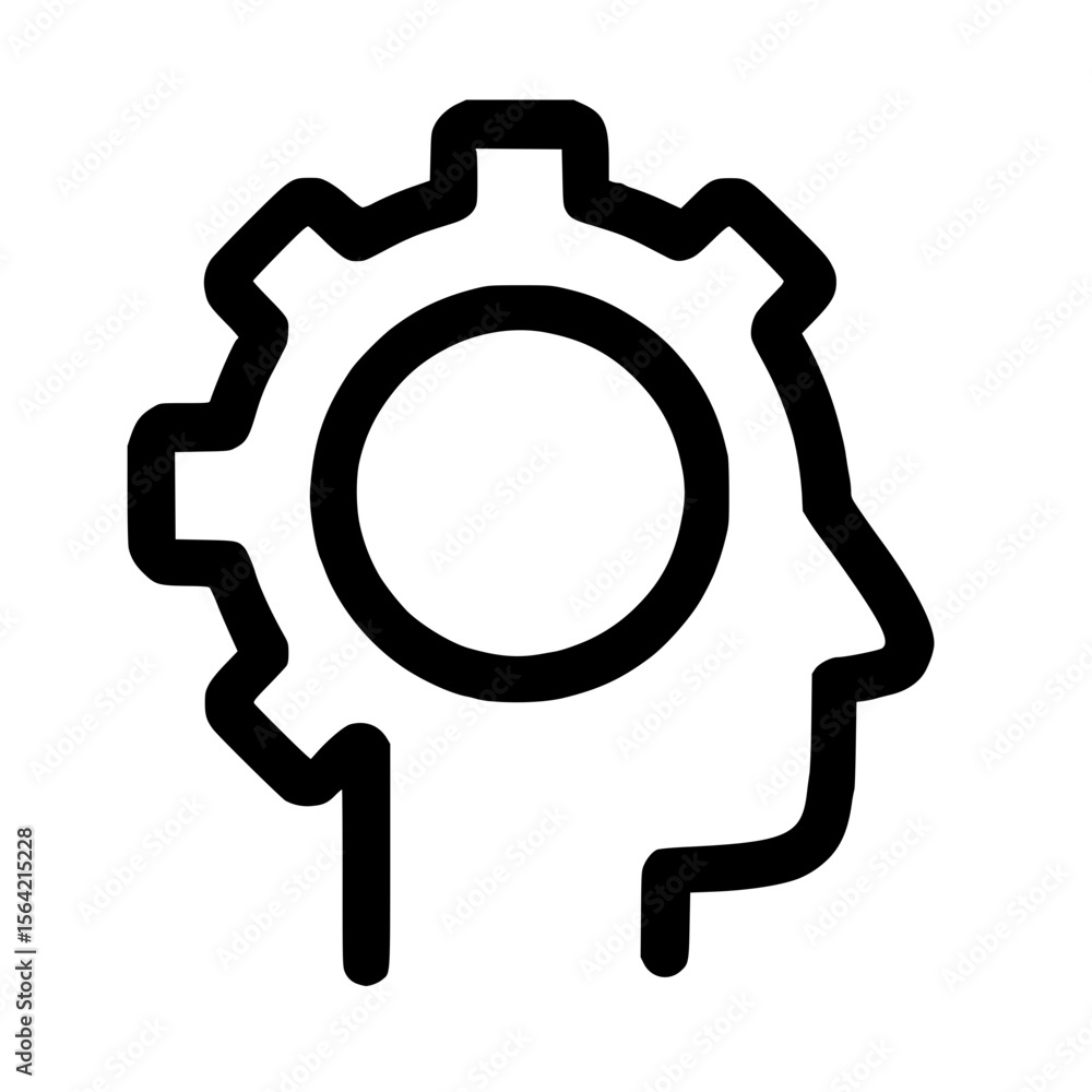 Simple Outline Human Head with Gear Inside Brain Icon Illustration Simple Outline Human Head with Gear Inside Brain Icon Illustration