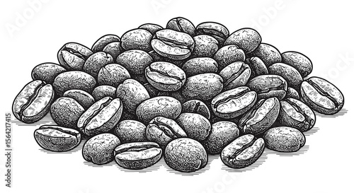 Pile of Coffee Beans Hand Drawn Illustration Black and White
