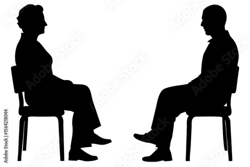  Silhouette of people sitting in side pose, vector design with chairs on PNG
