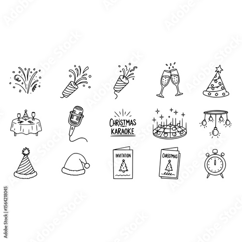 Hand drawn christmas party karaoke celebration invitation new year eve doodle holiday vector illustration