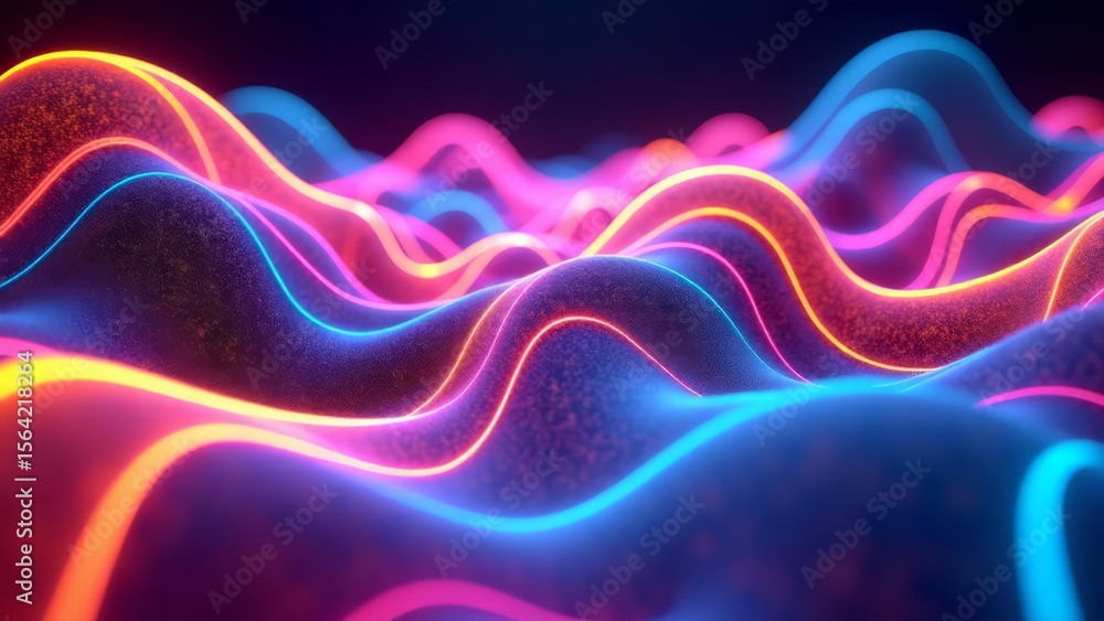 Fototapeta premium Abstract wavy surface with glowing neon lines
