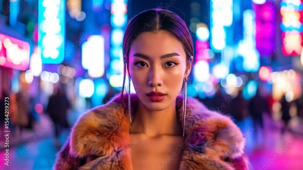 Radiant urban allure A stylish model posing against a backdrop of neon lights Radiant urban allure A stylish model posing against a backdrop of neon lights