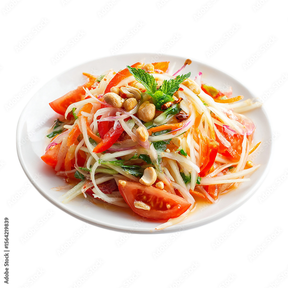 Papaya salad thai food on white plate on transparent background Papaya salad thai food on white plate on transparent background