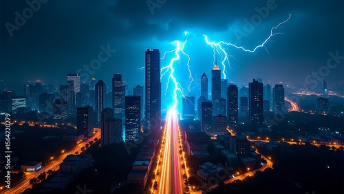 Wallpaper Mural Lightning strikes city skyline during night storm Torontodigital.ca