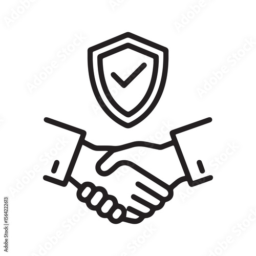 Handshake Icon with Shield – Trust, Partnership and Security Agreement Symbol