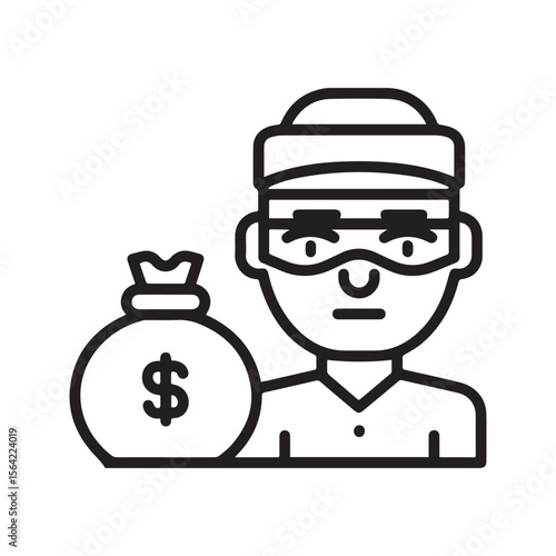 Masked Robber Icon with Money Bag – Finance Crime Symbol Illustration

