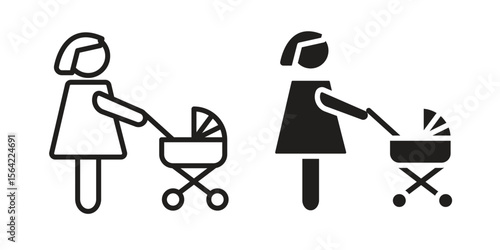 Woman with Baby Stroller icon. Vector Illustration. Isolated vector Illustration. EPS Illustration.