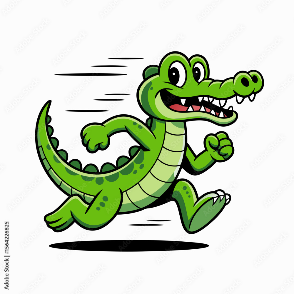 Obraz premium Funny cartoon crocodile sprinting hilariously fast, suitable for childrens book illustrations, playful website graphics, and fun sportsrelated designs.