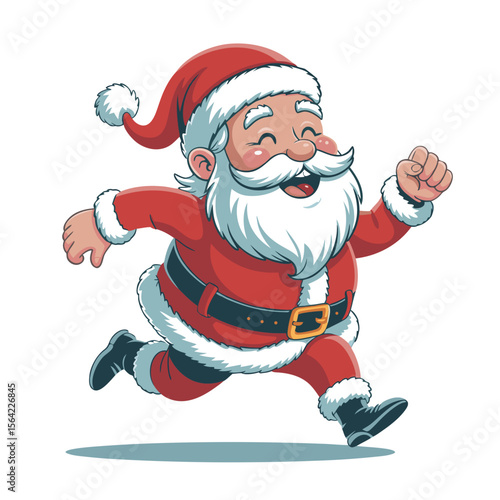 Funny vector Santa Claus sprinting with gifts, perfect for Christmas designs, greeting cards, posters, and holidaythemed projects, bringing festive cheer.