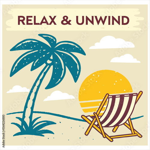 Relax and unwind on a tropical beach with palm tree and deck chair