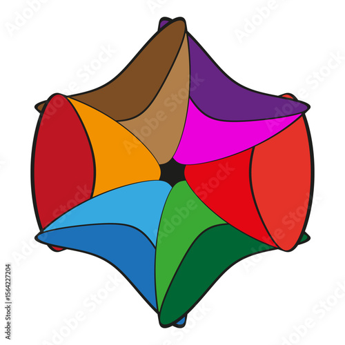 Multicoloured curvilinear polyhedral. Chromatic vaulted surfaces. Geodesic shell Vector. Dynamic conceptual sculpture.
