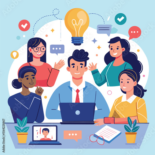 Diverse team collaboration and innovative ideas brainstorming with online video conference