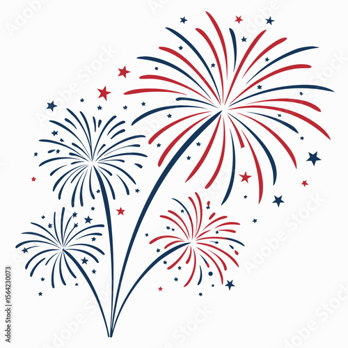 Red blue fireworks exploding with stars celebration explosion