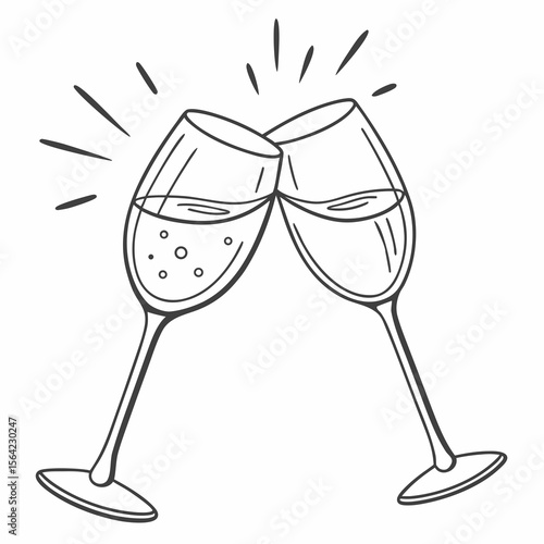 Two champagne glasses clinking together with bubbles toast celebration