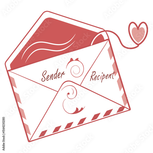 Red envelope with heart and lettering love sender