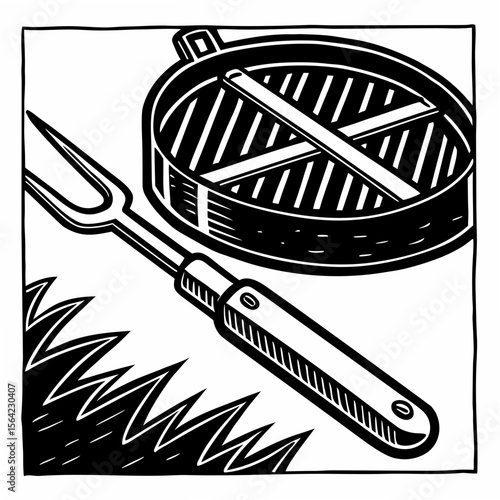 Grill fork and barbecue grill on white background cooking outdoor