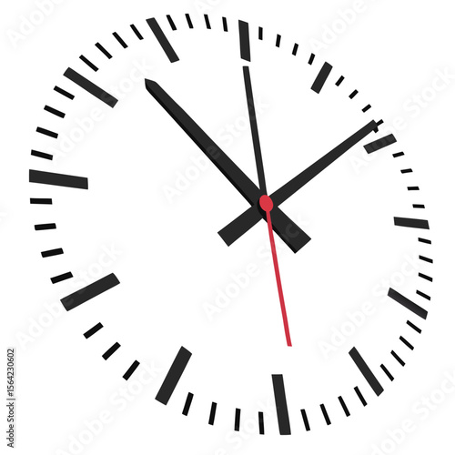 Black clock hands on white background with red second hand time midnight