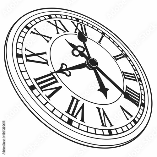 Vintage clock face with roman numerals and ornate hands time